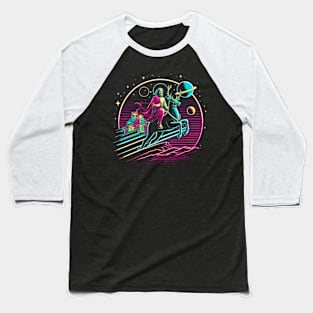 COOL JESUS RIDING RAINDEER SLEIGH RETRO 80'S NEON VIBE Baseball T-Shirt